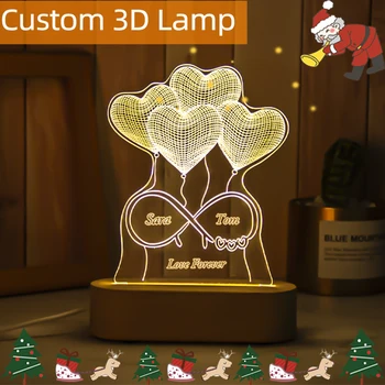 Drop Laivyba Asmeninį Pavadinimas Data 3D Iliuzija naktinė lempa USB LED Medienos Pagrindo Akrilo Lempa Namų Dekoro Unikali Kalėdų Dovana