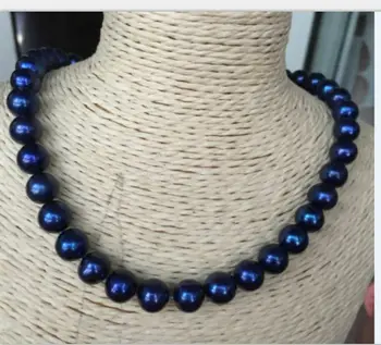 elegantiškas AAA 10-11mm tahitian juoda mėlyna apvalių perlų vėrinį 45cm Nuotrauka 2