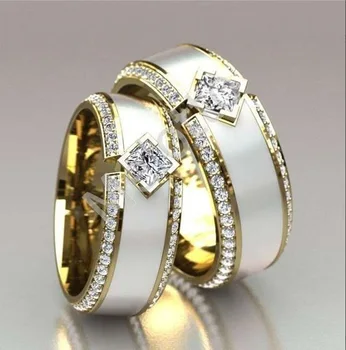 Elegantiškas Aukso Spalvos Unisex Vestuvinį Žiedą, Porų, Dramblio kaulo, Balta Emale Cirkonis Žiedas Jubiliejų Dovana Sužadėtuvių Papuošalai Vyrams, Moterims
