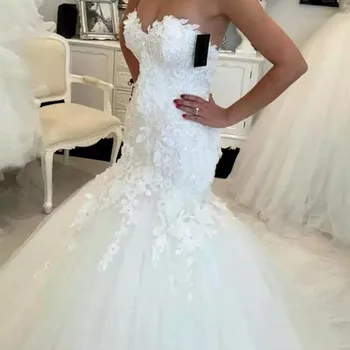 Elegantiškas Brangioji Undinė vestuvių suknelė iki 2022 m. Vestidos De Novia Žavinga Appliques Tiulio Oficialų Vestuvinės Suknelės Suknia Slubna