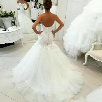 Elegantiškas Brangioji Undinė vestuvių suknelė iki 2022 m. Vestidos De Novia Žavinga Appliques Tiulio Oficialų Vestuvinės Suknelės Suknia Slubna Nuotrauka 2