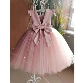 Elegantiškas Gėlių mergaičių Suknelės Rankovių Tiulio maži Vaikai Satino Pirmosios Komunijos Suknelės Inscenizacija pokylių suknelė