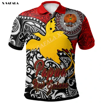 Emblema Papua Naujoji Gvinėja Polinezijos Vėliavos 3D Spausdinimo Polo Marškinėliai Vyrams Apykaklę, Trumpas Rankovės StreetWear Atsitiktinis Viršų Naujas Vasaros Mados