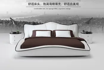 Europoje ir Amerikoje natūralios odos lova rėmo Šiuolaikinės Minkštos Lovos Namų Miegamojo Baldai cama muebles de dormitorio / camas quarto Nuotrauka 2