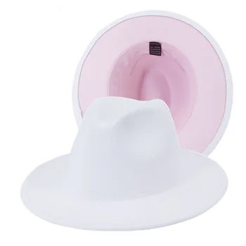 Europos, Amerikos Mados Naujojo Džiazo Panama Vilnonis Veltinis Fedora Hat, White Pink Kratinys Rudens Žiemos Moterys Vyrai Medvilnės Skrybėlę