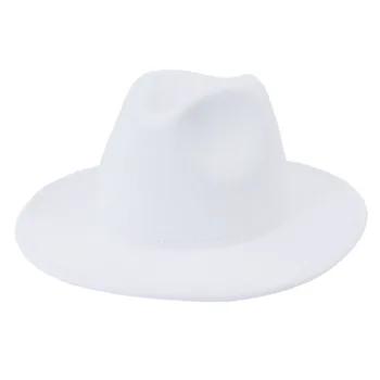 Europos, Amerikos Mados Naujojo Džiazo Panama Vilnonis Veltinis Fedora Hat, White Pink Kratinys Rudens Žiemos Moterys Vyrai Medvilnės Skrybėlę Nuotrauka 2
