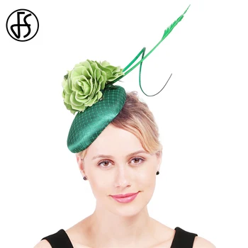 FS Green Elegantiškos Skrybėlės Moterims, Elegantiškas Bažnyčioje Vestuvių Ceremonijos Šalies Kentukio Bžūp Lady Europos ir Amerikos Fascinators galvos Apdangalai Nuotrauka 2