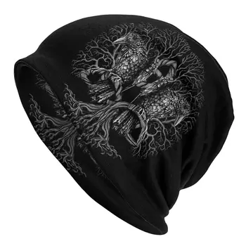 Gyvybės medžio, Yggdrasil Varnas variklio Dangčio Skrybėlės Hip-Hop Skullies Beanies Skrybėlės Vyrų, Moterų Megzti Skrybėlę Pavasario Šiltas Dvejopo naudojimo Unisex Kepurės