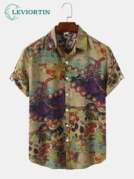 Havajų Marškinėliai Vyrams Trumpomis Rankovėmis Kinijos Mados Stilius, Retro Paprastas Gėlių Spausdinti Atostogų Vasarą Linijos Marškinėliai Topai Vyrų