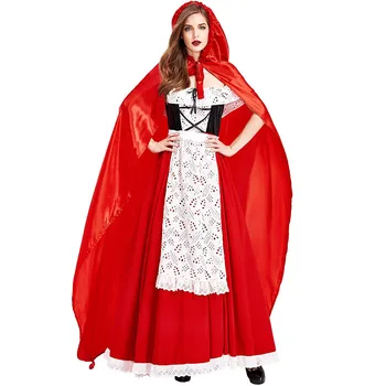 Helovinas Kostiumas Stiliaus Pasakos Mažai Raudona Jojimo Hood ir Didelis Pilkas Vilkas Teismas Nėrinių Suknelė