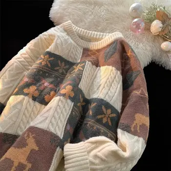 HOUZHOU vyriškų Megztinių Vintage Kalėdų Džemperis su Pattern Žalia Puloveriai Megztiniai ir Džemperiai Raudona Žiemos Streetwear Harajuku