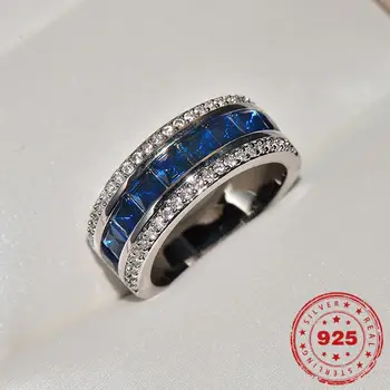 HOYON žiedai moterims 925 sidabro spalvos Safyras Žiedas Papuošalai Dvigubai Skaidrus Cirkonis Deimanto stiliaus Žiedas Išsaugojimo Papuošalai