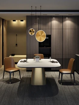 Italijos minimalistinis stalas ir kėdė derinys Šiaurės šalių šiuolaikinio minimalistinio Honkongas-stilius šviesos prabangių, didelių ir mažų apar