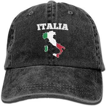 Italijos Žemėlapis, Vėliava Unisex Suaugusiųjų Vintage Plauti Denim Reguliuojamas Beisbolo Kepuraitę
