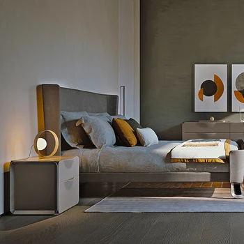 Italų stiliaus šviesos prabanga dvigulė lova, didelė butas modernus minimalistinis miegamasis odos meno lova 1.8 metrų užsakymą