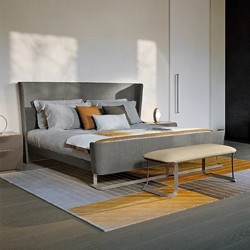 Italų stiliaus šviesos prabanga dvigulė lova, didelė butas modernus minimalistinis miegamasis odos meno lova 1.8 metrų užsakymą Nuotrauka 2