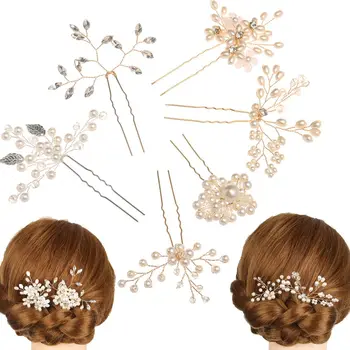 Kalnų Krištolas Vestuvių Crystal Aukso Prom Bridesmaid, Tiara Pearl Plaukų Pin Vestuvių Įrašus Plaukų Segtukai