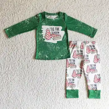 Kalėdų eglutės modelio boutique berniukų drabužiai ilgomis rankovėmis atsitiktinis kelnės 100% medvilnės mados rudenį, žiemą, vaikų drabužių rinkiniai
