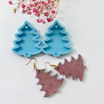 Kalėdų Pušis Eardrops Ausies Stud Dangles Liejimo Pelėsių, UV Kristalų Epoksidinės Dervos Pelėsių Džiovintų Gėlių Amatų Liejimo Formos
