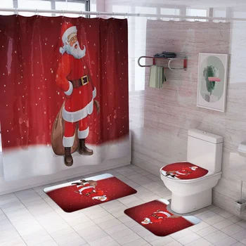 Kalėdų spausdinti dušo užuolaidų, kilimų Navid grindų kilimėlis vonios kambarys kartu tualeto kilimėlis vonios užuolaidų komplektas