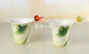 Keramikos Calla Gėlių Kaulų Kinija Kavos Puodelį, Porceliano Spalvos Emalio Kavos Puodelis Nuotrauka 2