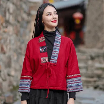 Kinų Stiliaus Paltai Moterims Kinijos Tradicinių Drabužių V Kaklo Rudens Žiemos Nacionalinės Kamšalu Striukė Trumpas Prarasti Derliaus Tango Kostiumas Naujas