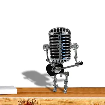 Kūrybos Mikrofonas Robotas Stalo Lempa Kietas Mielas Retro Metalo Mini Dydžio Naktį Šviesos Stalo Lempos, Stalo Lempos Robotas Stalo Lempa