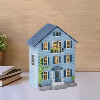 Kūrybos Miniatiūrų Rinkinys Lėlių Namas su LED Light & Baldų Priedų 3D Medinė Dėlionė Gimtadienio Dovanos Nuotrauka 2
