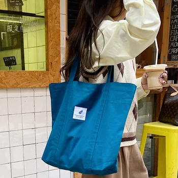 Lady Ekologinio Daugkartinio naudojimo Shopper Bags Naujas Canvas Tote Krepšiai Moterų 2021 Didelis Medvilnės Audinio Peties Pirkinių Maišelis Audinio Rankinės Nuotrauka 2
