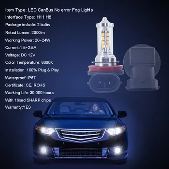 LED CanBus Ne Klaida, H8, H11 lemputės Automobilių Rūko Žibintai mondeo MK3 MK4, C-MAX, S-MAX, FOCUS 01+ sintezės AUTO lempos Ne Hyper Flash Nuotrauka 2