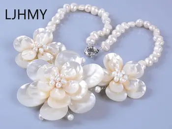 LJHMY naujas perlamutru mop shell perlų 3pcs gėlių karoliai 20