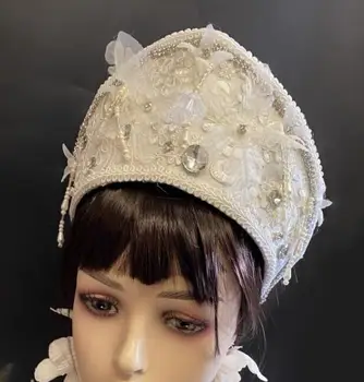 Lolita Skrybėlę, Balta Cirkonio Bžūp Nėrinių Galvos Apdangalai, Crown Jauni
