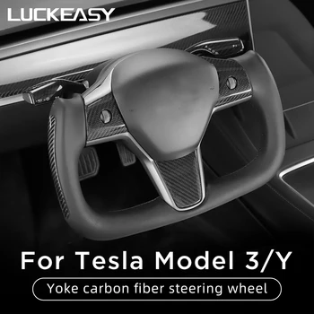 LUCKEASY Anglies Pluošto Vairas Už Tesla Model3 ModelY 2021-2022 Pakeitimo Jungas Vairas Pakeitimo Priedai
