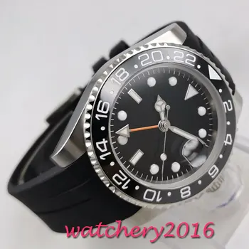 Mados 40mm PARNIS sterilaus Black dial No Logo Safyras laikrodžiai vyrams GMT žiūrėti 2019 Prabangos Prekės Automatinis Judėjimo mens Watch Nuotrauka 2