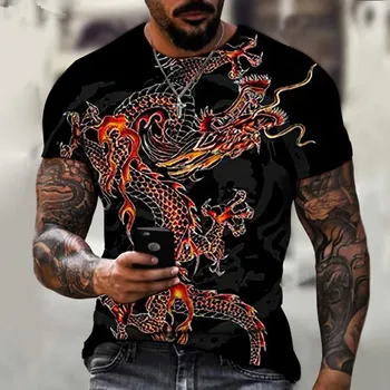 Mados Dragon Totem Gulong 3D Spausdinimo Raundo Kaklo vyriški T-Shirt, kad Nauji Gatvių Atsitiktinis Harajuku Plius Dydžio Marškinėlius