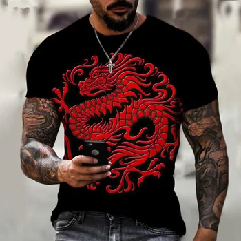 Mados Dragon Totem Gulong 3D Spausdinimo Raundo Kaklo vyriški T-Shirt, kad Nauji Gatvių Atsitiktinis Harajuku Plius Dydžio Marškinėlius Nuotrauka 2