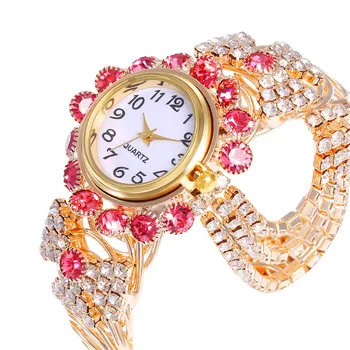 Mados Moterų Deimantų Apyrankės, Laikrodžiai Prabangių Gėlių Kalnų Krištolas Nerūdijančio Plieno Diržo Žiūrėti Ponios Kvarcinis Laikrodis Reloj Mujer Nuotrauka 2