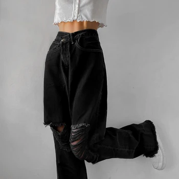 Mados Skylių Aukšto Juosmens Džinsai Femme Pantalon Derliaus Streetwear Prarasti Korėjos Kelnės Poilsiu Moterų Džinsinio Audinio Kelnės