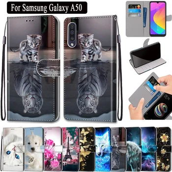 Magnetinio Atveju, Samsung Galaxy A50 Apversti Atveju Piniginės Stovėti Laikykite Dangtelį Samsung A50 Odinis Dėklas Mielas Anime Apsauginis Bamperis