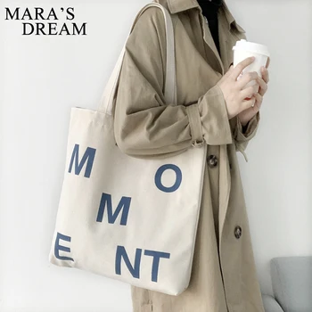Mara ' s Dream Moterų Drobės Peties Shopper Bag Laiškas Spausdinti Didelius Medvilninio Audinio, Ponios Rankinėje Ekologinio Daugkartinio naudojimo Pirkinių Krepšys Nuotrauka 2