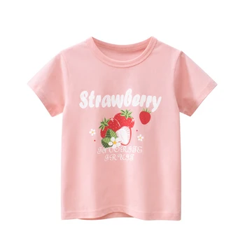 Marškinėliai Girl Vasaros Drabužių Trumpomis Rankovėmis Viršūnes Rožinė Kvėpuojantis Minkštas Atsitiktinis Tees Vaikams Vaikščioti Kūdikis