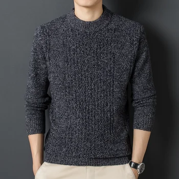 megztiniai Vyrų sutirštės apvalios kaklo megzti dugno marškinėliai, rudenį ir žiemą, vyriški šilti megztiniai 100% gryna vilna. Nuotrauka 2