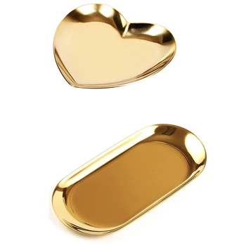 Metalo Saugojimo Dėklas Aukso Ovalo Punktyras Vaisių Storas Ir Širdies Formos Papuošalai Aptarnaujančių Plokštė Metalo Plokštelės Aukso