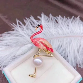 Mielas Emalio Flamingo Sagės Unisex Moterų ir Vyrų Sagė Pin Paukščių Gyvūnų pearl Broches Mados Suknelė Kailis Priedai