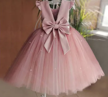 Mielas Gėlių Tiulio Suknelė Bamblys Mergina Gėlių Gimtadienio Tiulio Sijonas Backless Lankas Vestuvių Suknelė Vaikai Šalis Nešioti Princesė Pink Dress