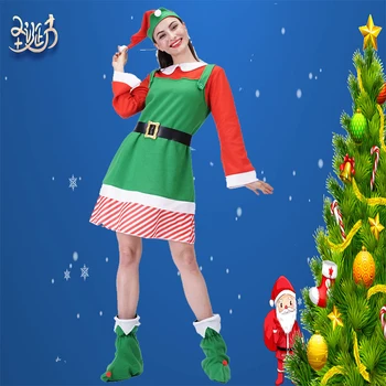 Moterų Mielas Elf Suknelė Suaugusiųjų Kalėdų Senelio Kostiumas Kalėdų Šalis Dress up Lady Žalia Kalėdų Senelio Kostiumas
