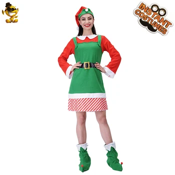 Moterų Mielas Elf Suknelė Suaugusiųjų Kalėdų Senelio Kostiumas Kalėdų Šalis Dress up Lady Žalia Kalėdų Senelio Kostiumas Nuotrauka 2