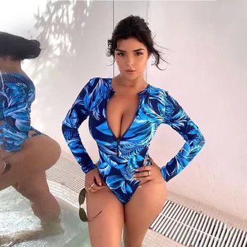 MUOLUX 2023 vientisi maudymosi kostiumėlį Moteris Rashguard maudymosi Kostiumėliai, Moterų Naują Spausdinimo Monokini Užtrauktukas Banglenčių Bodysuit Maudymosi Kostiumą Paplūdimio