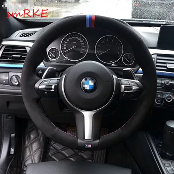 Mėlyna Tamsiai Mėlyna Raudona Gabaritiniai Black Suede Vairas Padengti BMW F33 428i 2015 F30 320d 328i 330i 2016 M3 M4 2014-2016 m.
