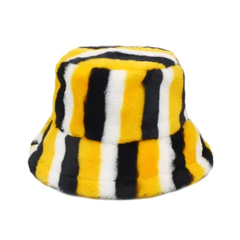 Nauja Geltona Juoda Dryžuota Žiemą Šiltas Žvejys Skrybėlę Vaivorykštė Triušio Kailio Kibirą Skrybėlės Vyrai Moterys Vėjo Streetwear Panama Kepurė